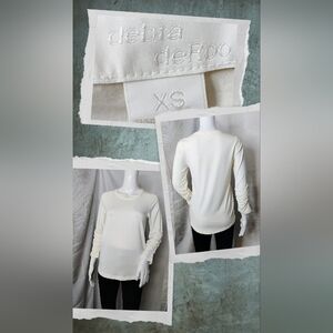 Debra Deroo Ivory Long Sleeve Top with Ruched Sleeves